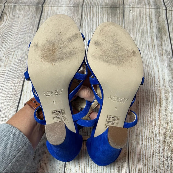 J Crew Geometric Strappy High Heel Sandals Blue Suede Made in Italy Sz 6 - Picture 9 of 11